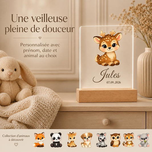 Veilleuse Faon personnalisée – détail illustration forêt