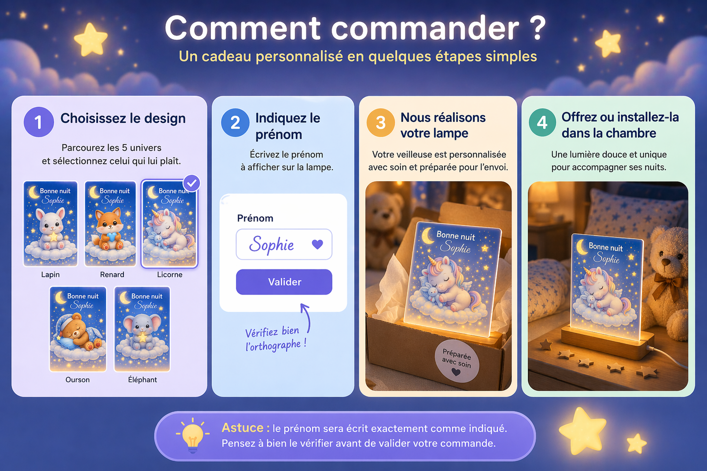 Veilleuse bébé personnalisée avec prénom
