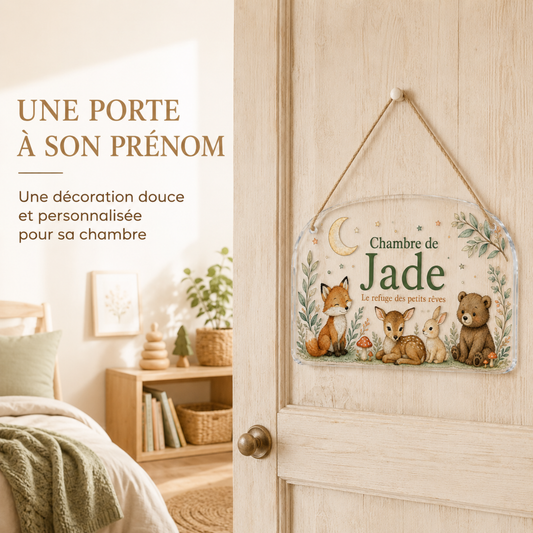 Plaque de porte enfant personnalisée avec prénom – Acrylique – 4 univers au choix