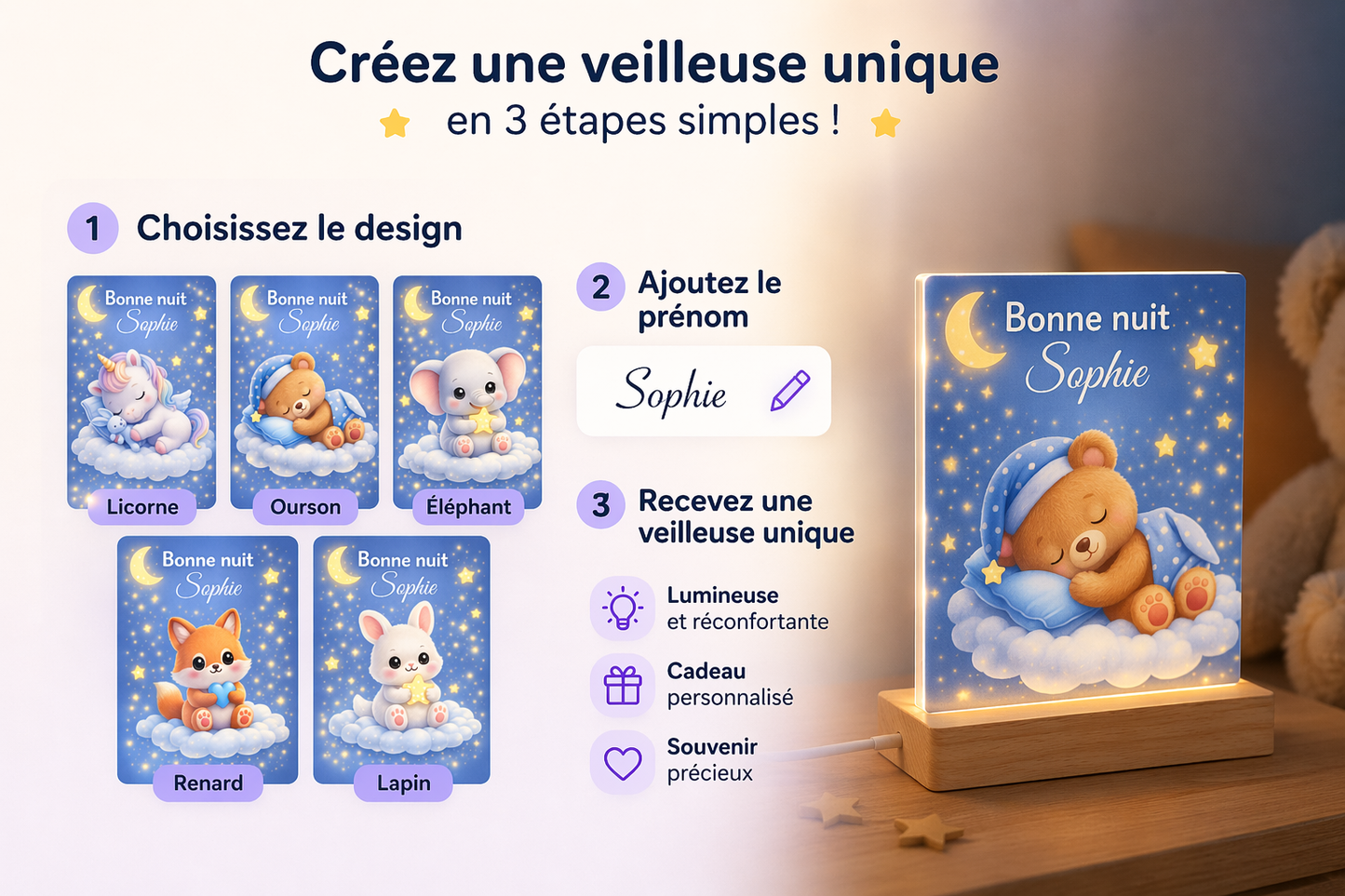Veilleuse bébé personnalisée avec prénom