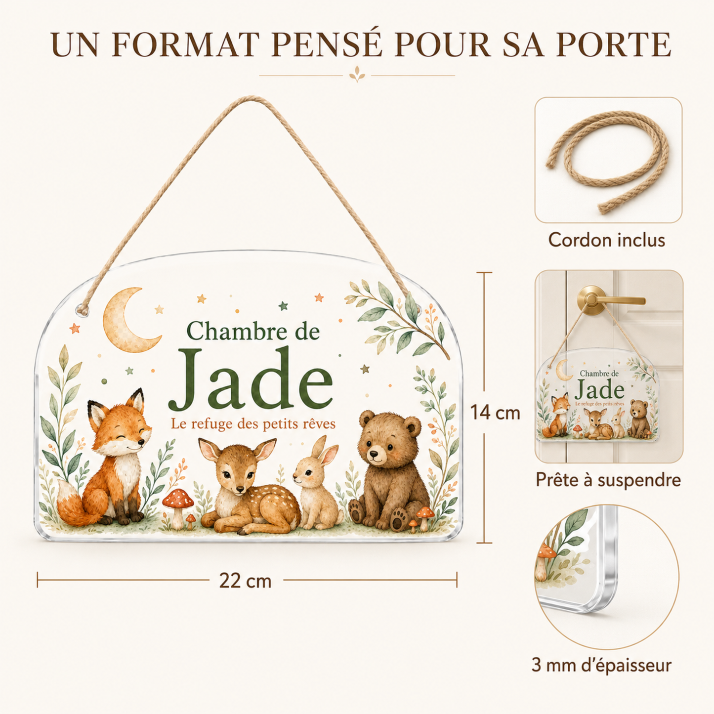 Plaque de porte enfant personnalisée avec prénom – Acrylique – 4 univers au choix