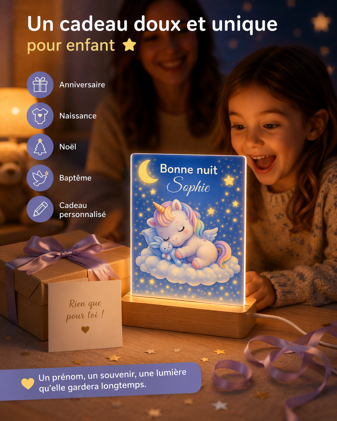 Veilleuse bébé personnalisée avec prénom