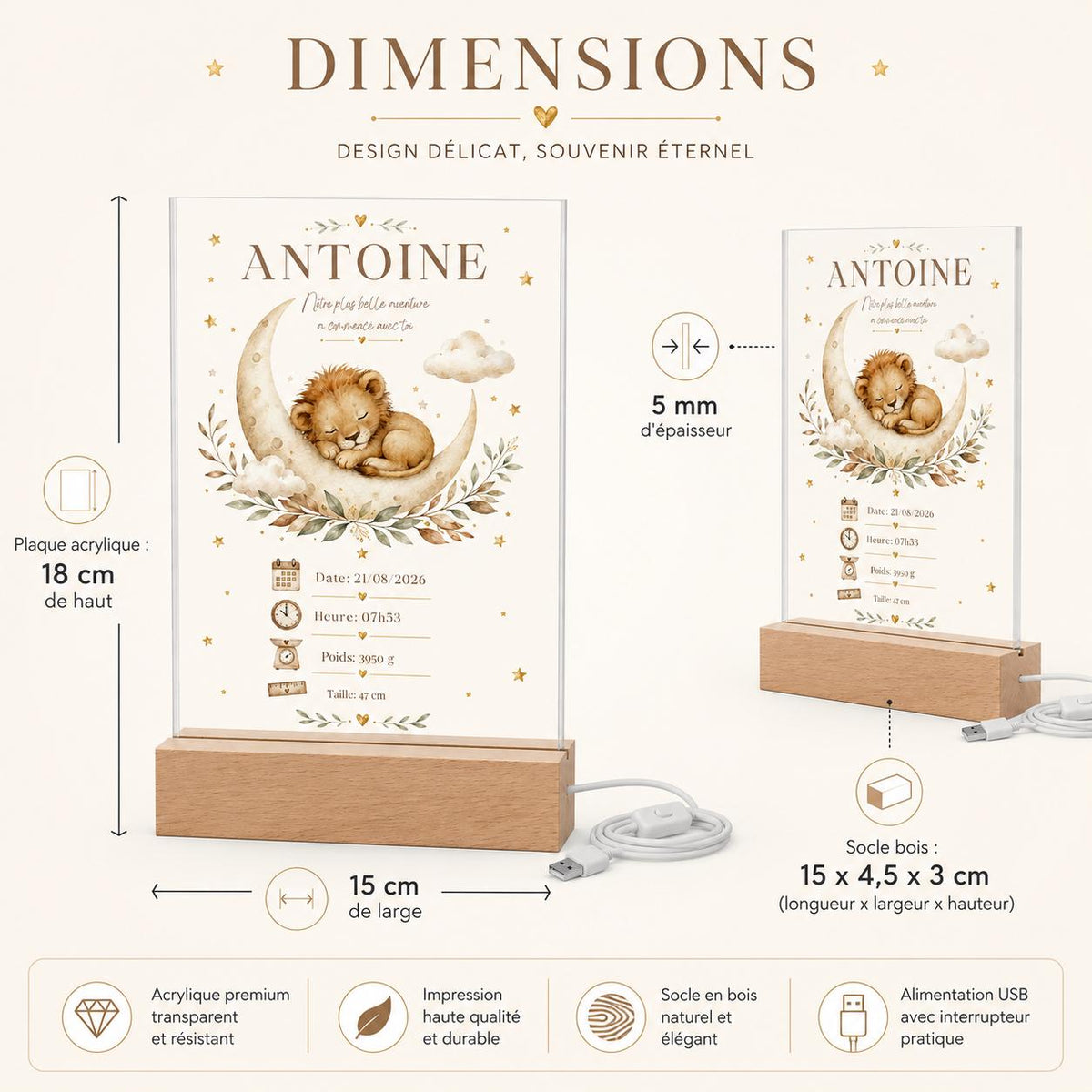 Veilleuse Lion – souvenir de naissance illuminé