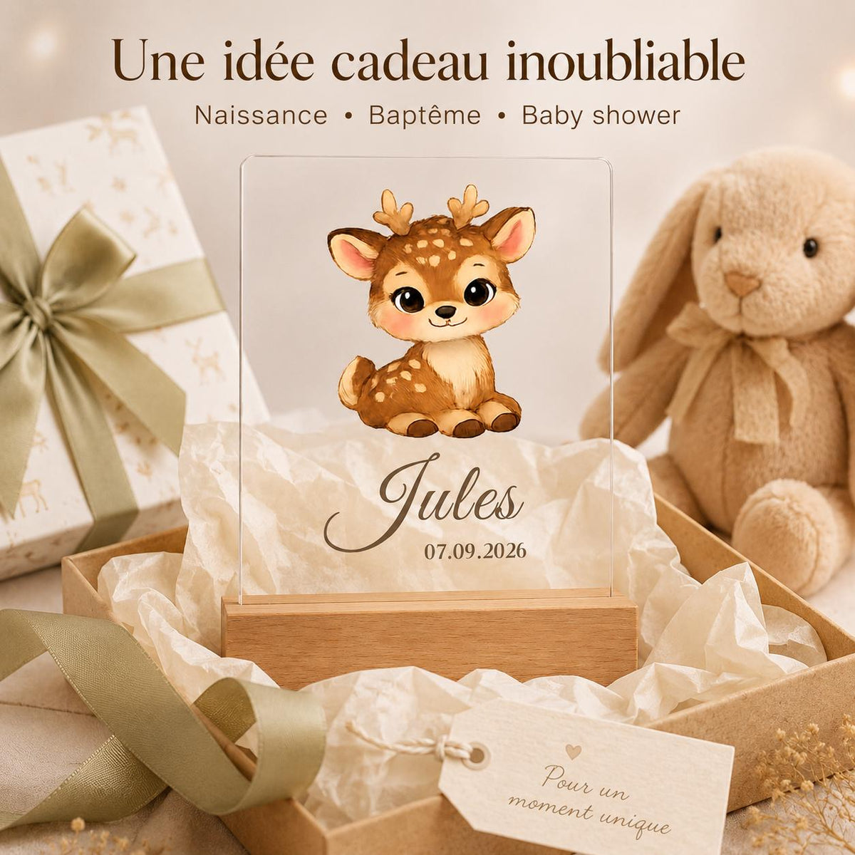 Veilleuse Faon – idée cadeau de naissance forêt