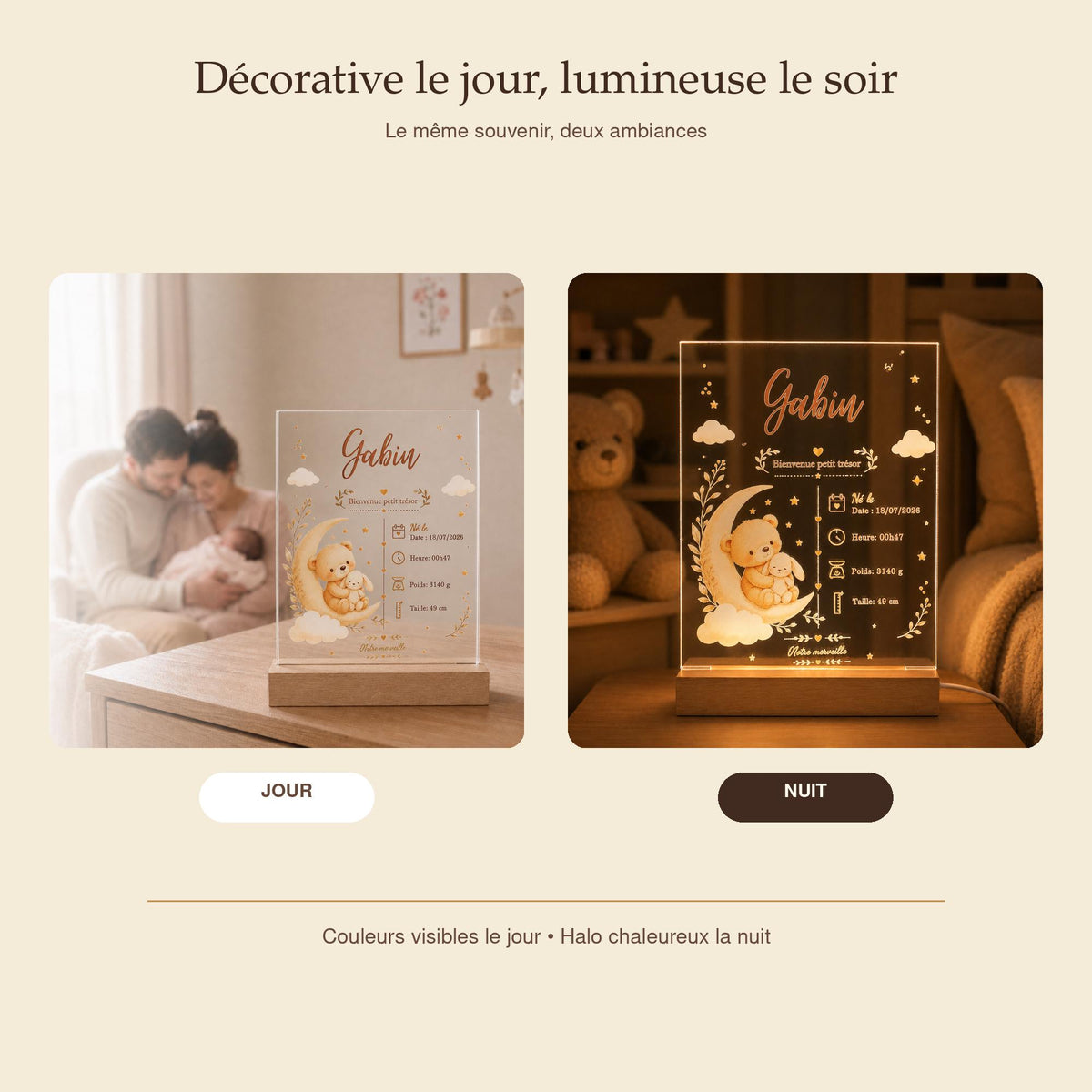 Veilleuse Ourson – personnalisation prénom et détails de naissance