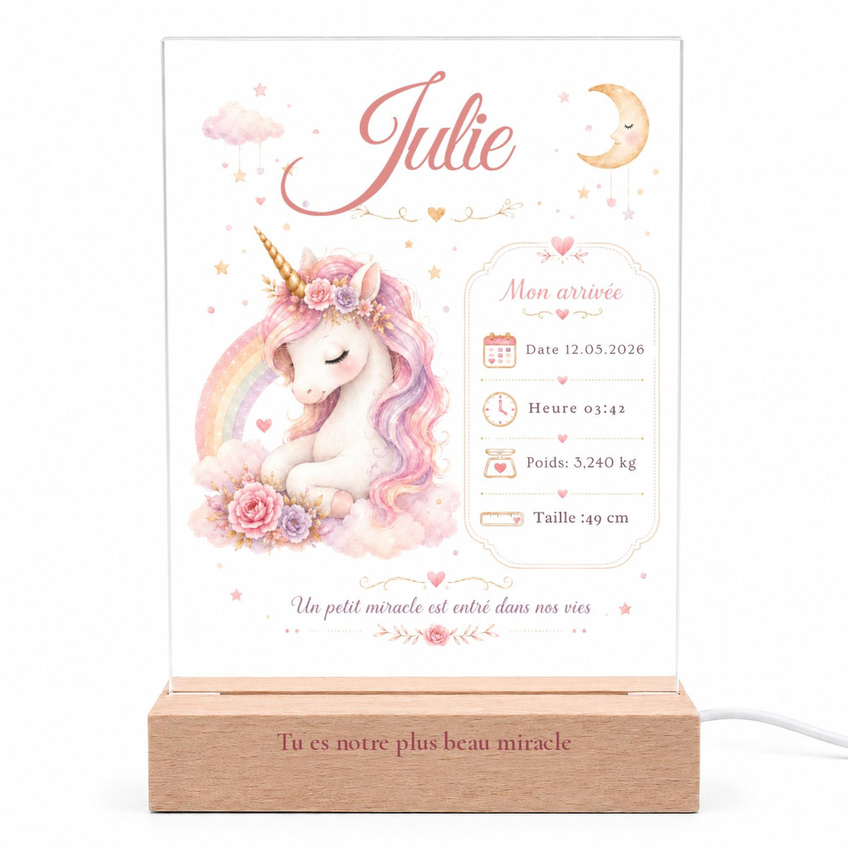 Veilleuse Licorne – souvenir de naissance illuminé