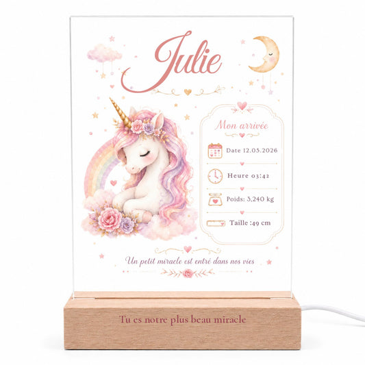 Veilleuse Licorne – souvenir de naissance illuminé