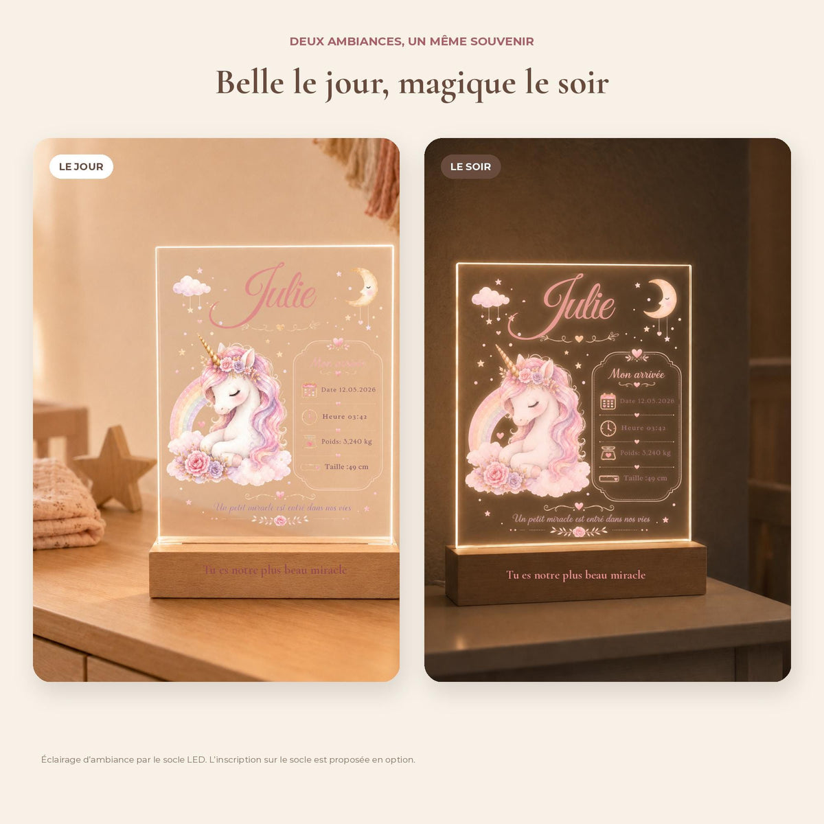 Veilleuse Licorne – rendu jour et soir