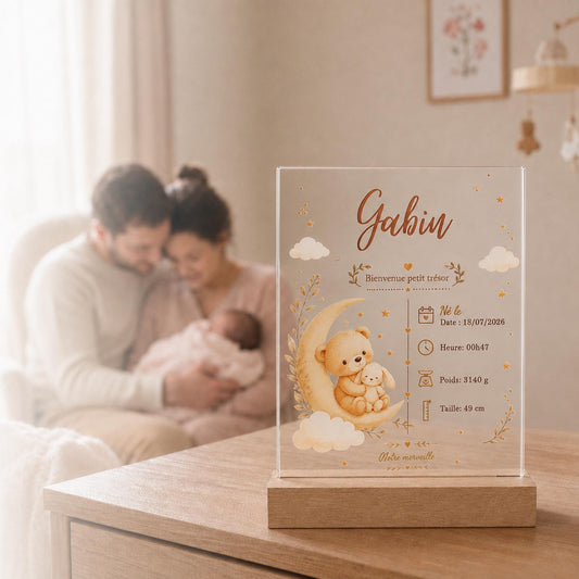 Veilleuse Ourson personnalisée – détail fiche de naissance